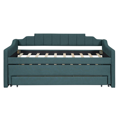 Eli Upholstered Daybed with Trundle and Three Drawers, Green