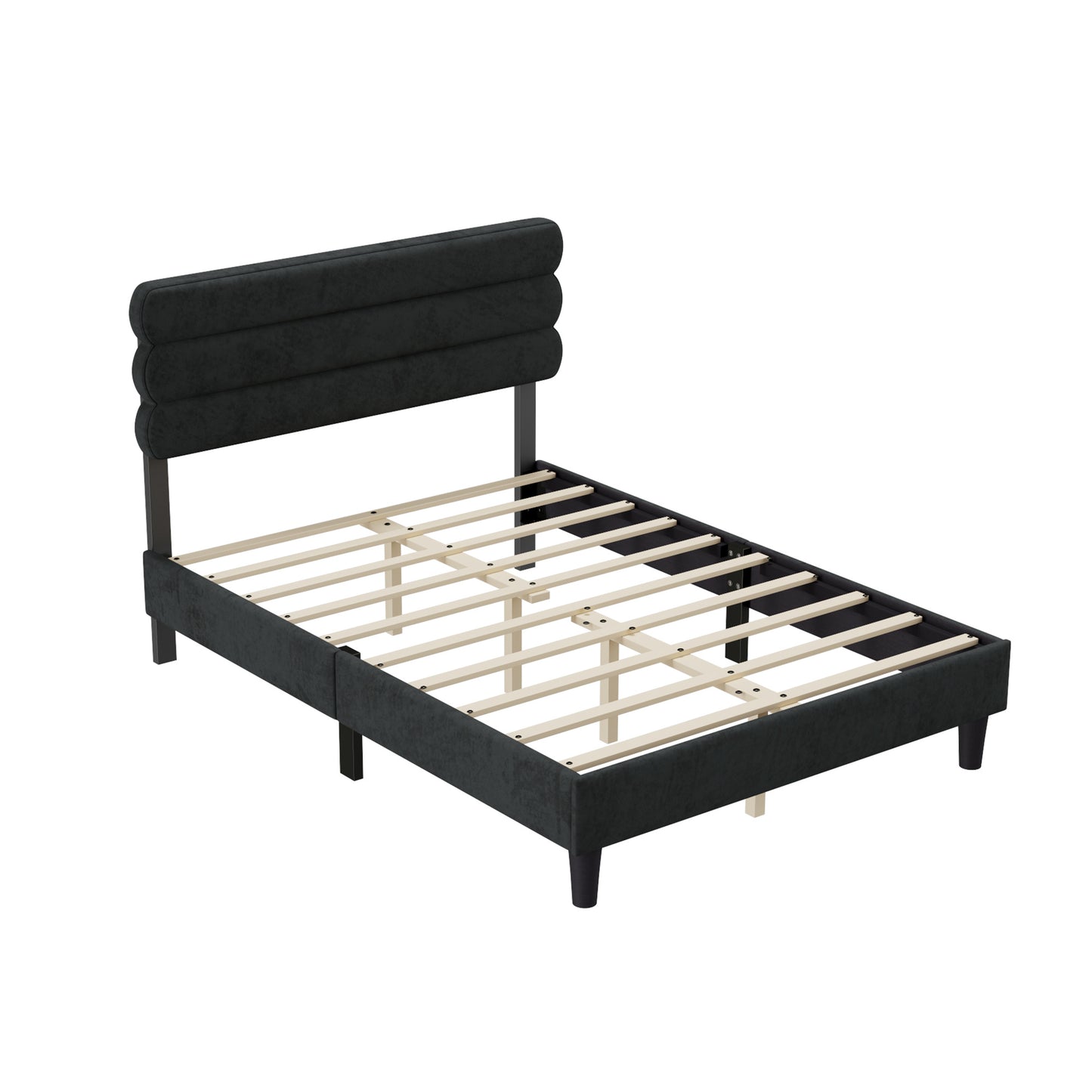 rudy queen bed frame with headboard, dark grey