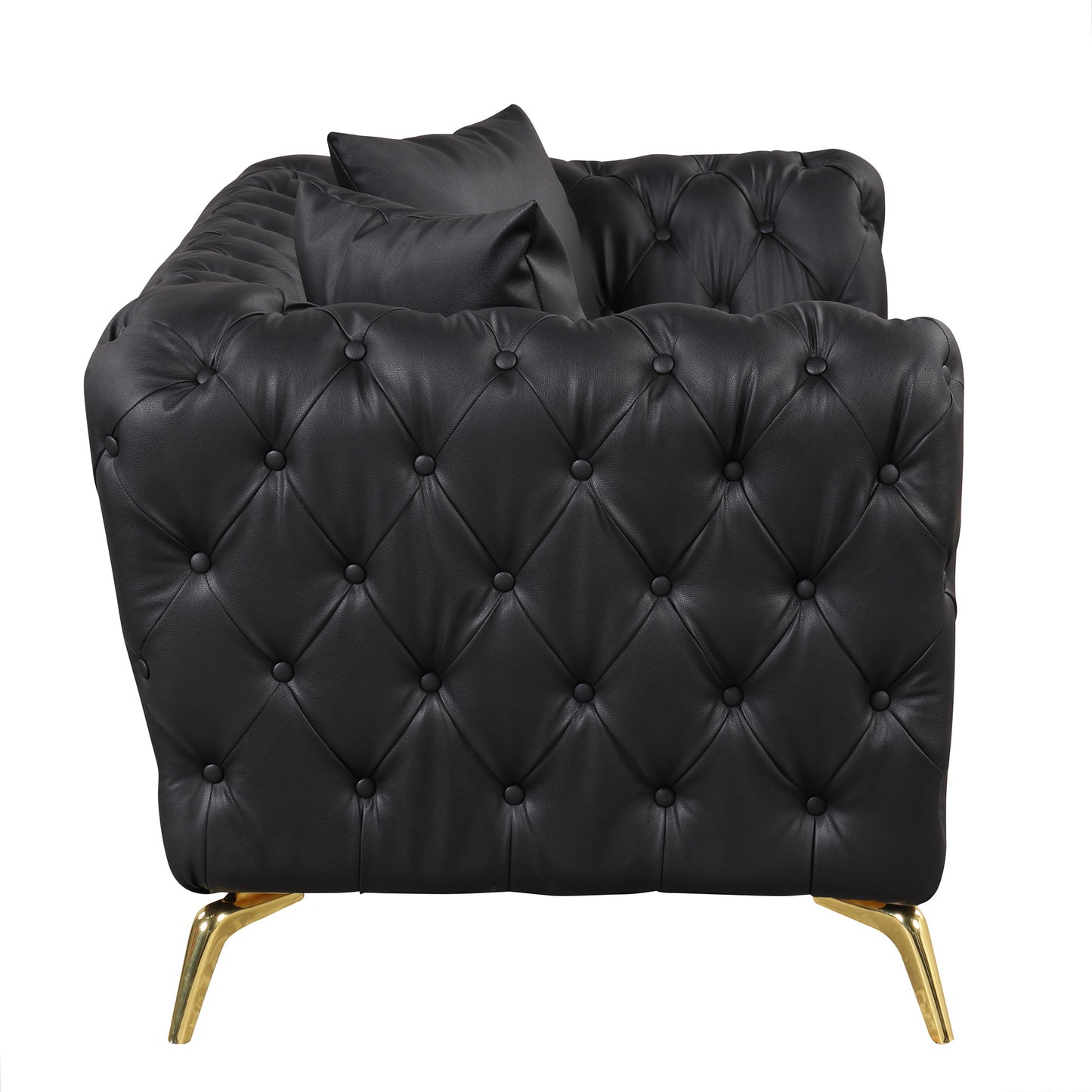 button tufted upholstered sofa, black