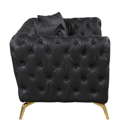 Button Tufted Upholstered Sofa, Black