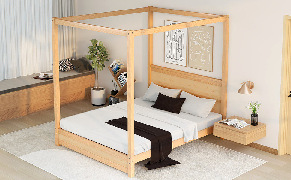 modern canopy platform bed with headboard