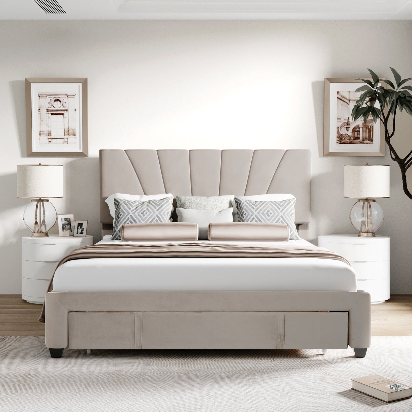 queen size storage bed velvet upholstered platform bed with a big drawer