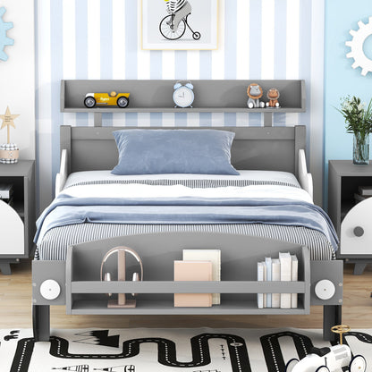 Twin Size Car-Shaped Platform Bed, Gray