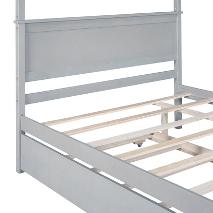 Wood Canopy Bed with Trundle