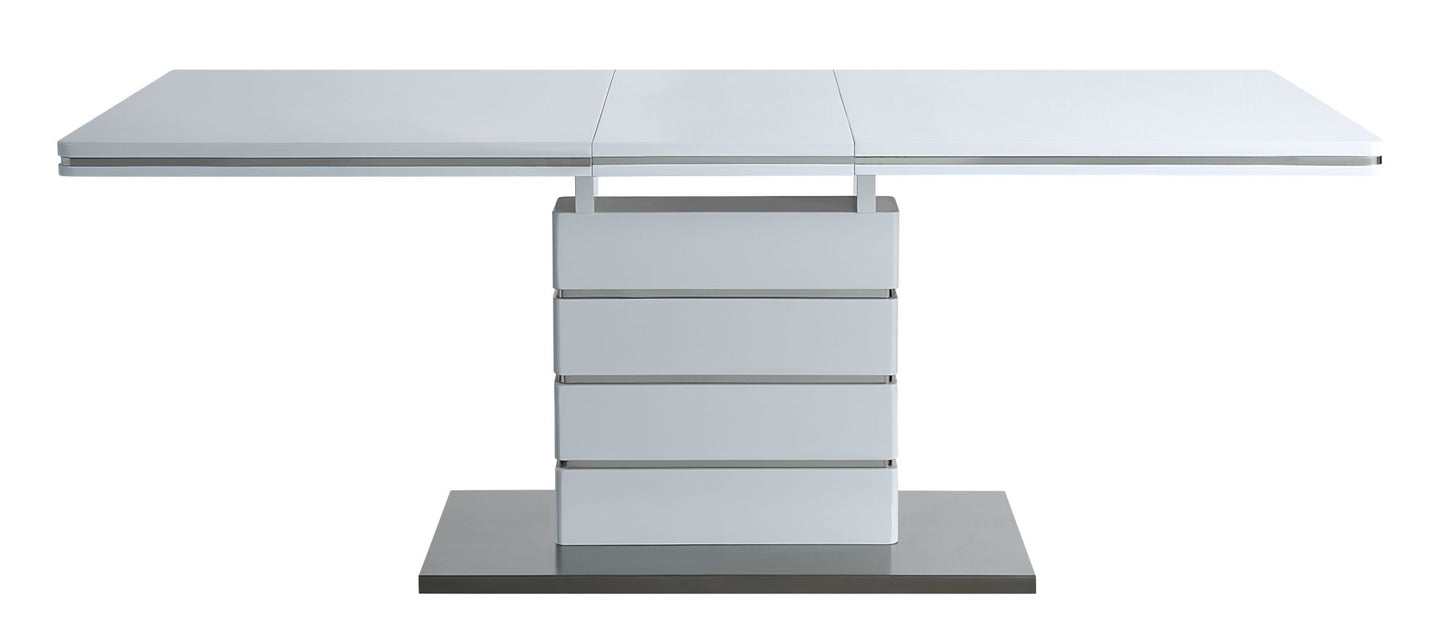 acme kameryn dining table w/butterfly leaf, white high gloss finish