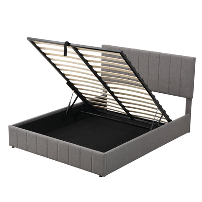 Queen size Upholstered Platform bed with a Hydraulic Storage System - Gray Queen size Upholstered Platform bed with a Hydraulic Storage System - Gray Queen size Upholstered Platform bed with a Hydrau