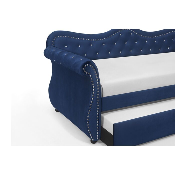 upholstered velvet wood daybed with trundle