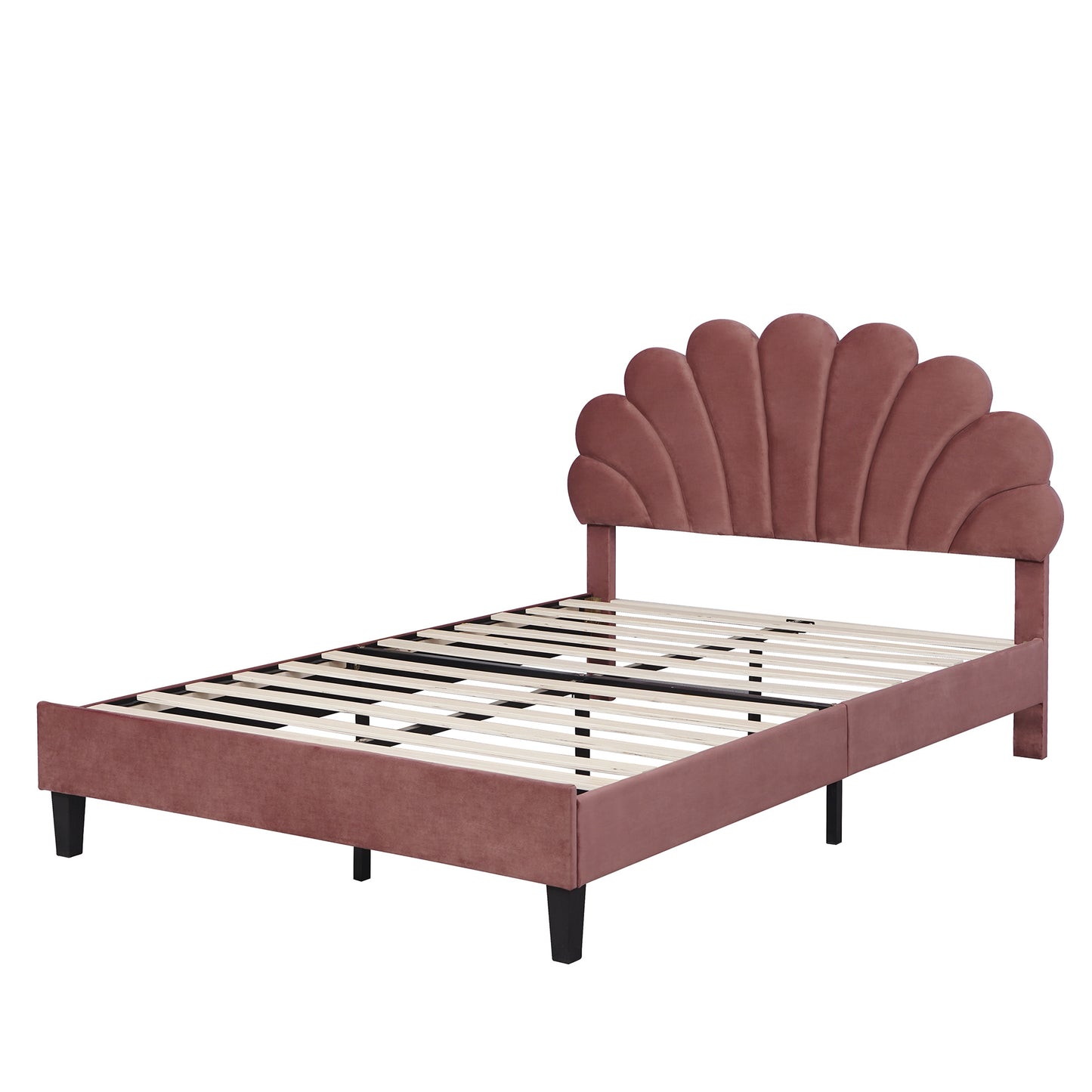 upholstered bed with flower pattern velvet headboard,