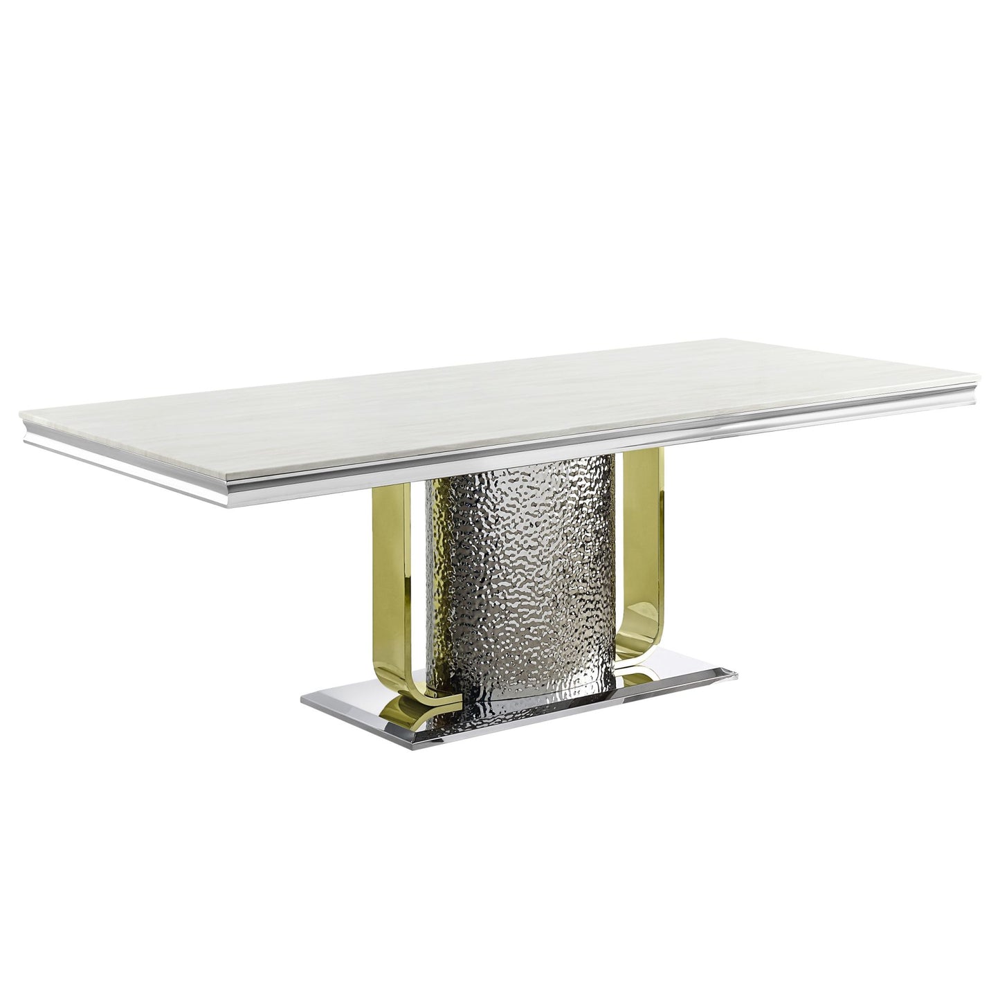acme fadri dining table, engineering marble, mirrored silver & gold finish