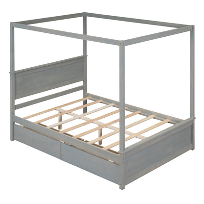 Wood Canopy Bed with two Drawers, Grey