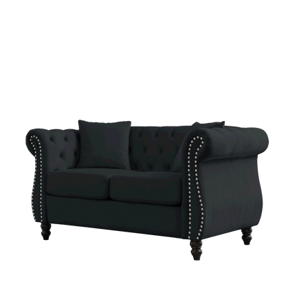 Corrin Chesterfield Sofa Set in Black Velvet