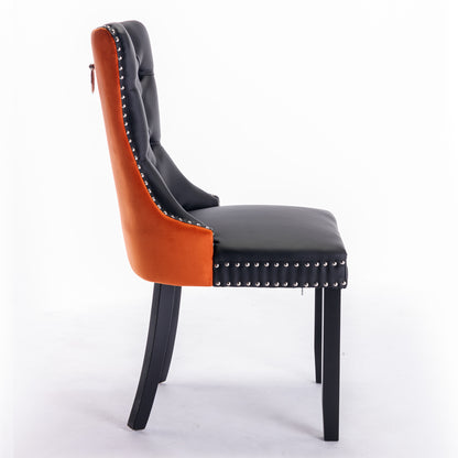 Nikki Collection Modern High-end Tufted Dining Chairs 2-Pcs Set, Black+Orange