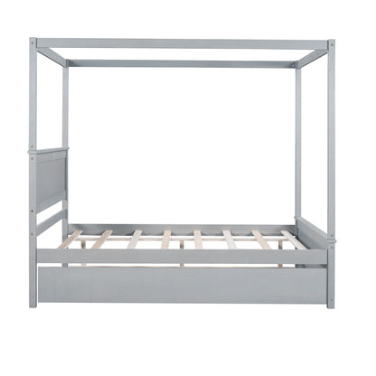 Wood Canopy Bed with Trundle