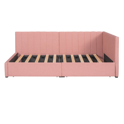 Upholstered Bed with 2 Storage Drawers, Pink