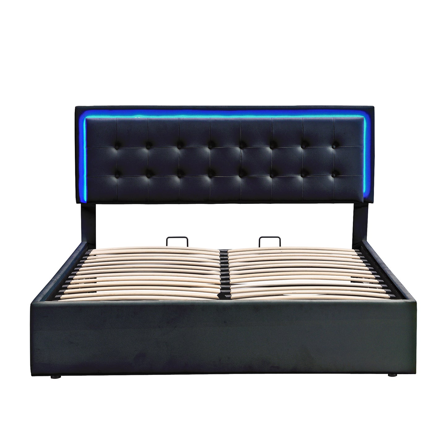 tufted upholstered platform bed with hydraulic storage system & pu storage bed with led lights