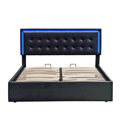 Tufted Upholstered Platform Bed with Hydraulic Storage System & PU Storage Bed with LED Lights