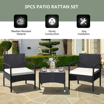 3 Pieces Patio Wicker Rattan Furniture Set with Cushion
