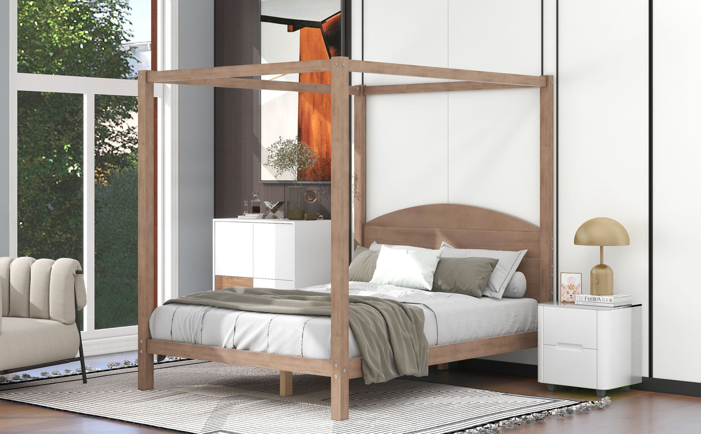 queen size canopy platform bed with headboard and support legs