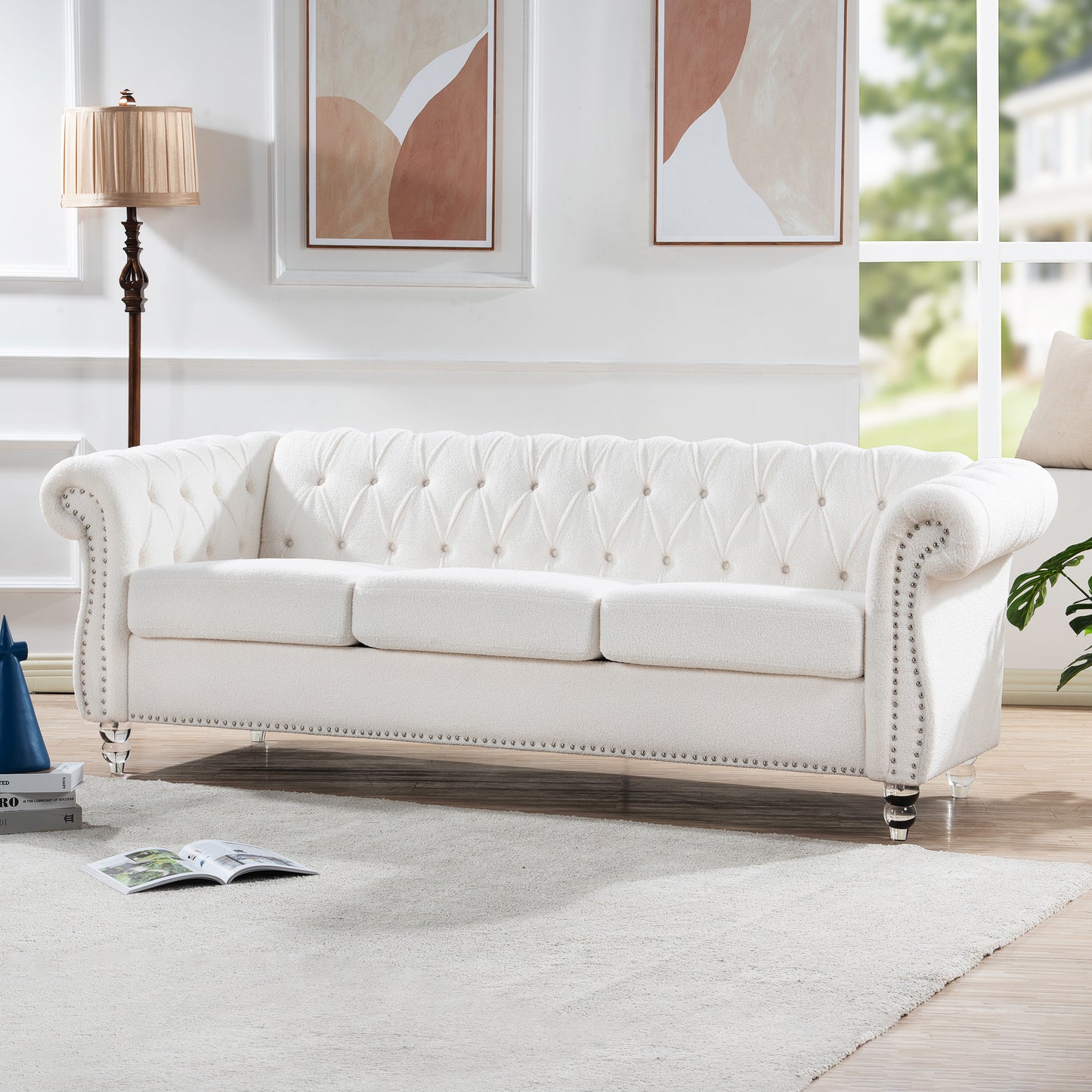 84.65" rolled arm chesterfield 3 seater sofa