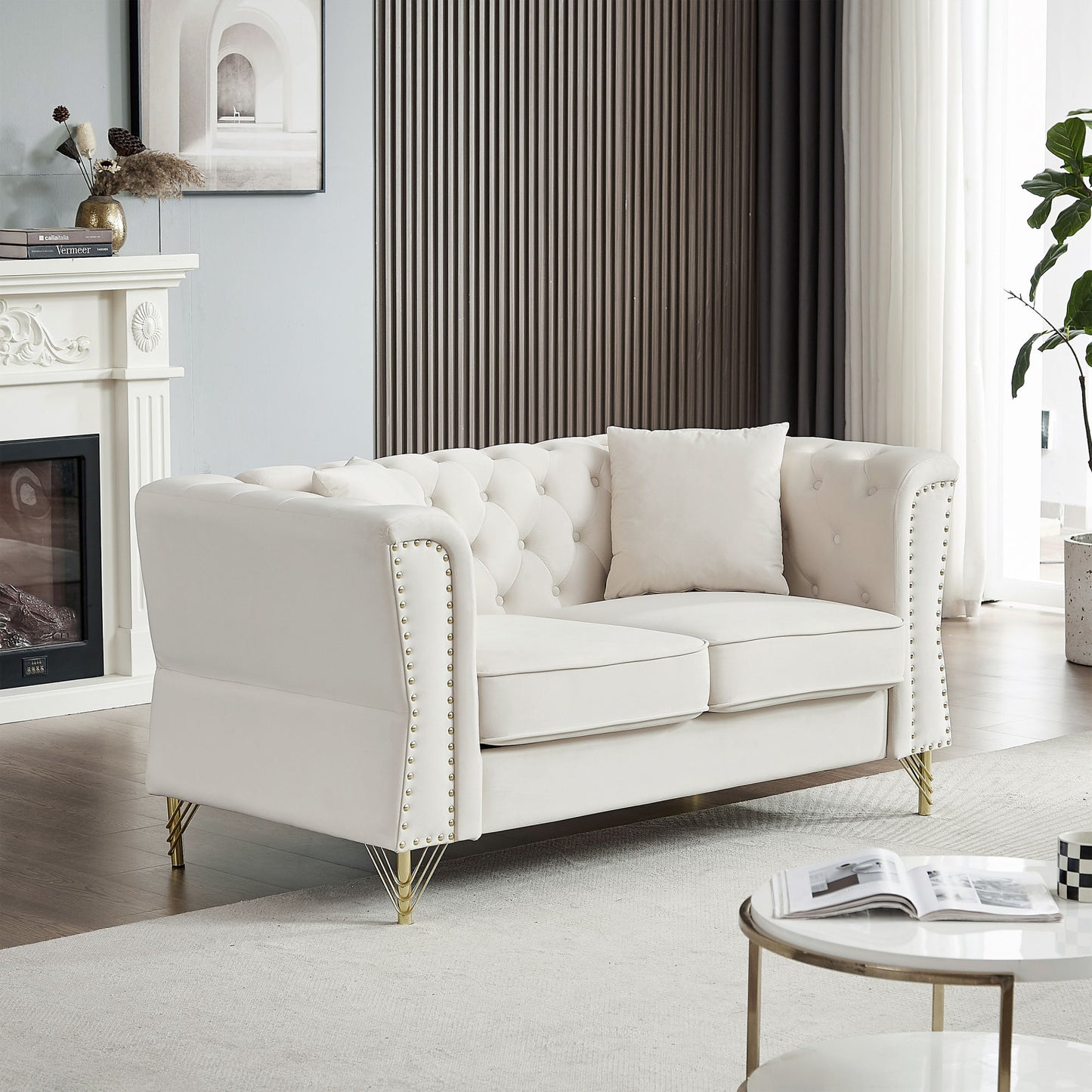 3-seater + 2-seater combination sofa tufted with 4 pillows