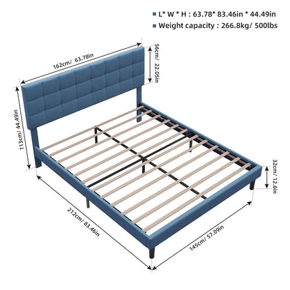 Square Upholstered Platform Bed with Lights Square Stitched
