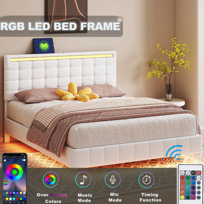 Floating Bed Frame with LED Lights and USB Charging #5