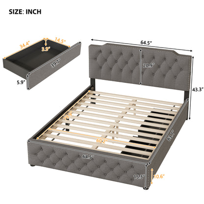 Sam Upholstered Platform Bed with 2 Drawers and 2 sets of USB Ports