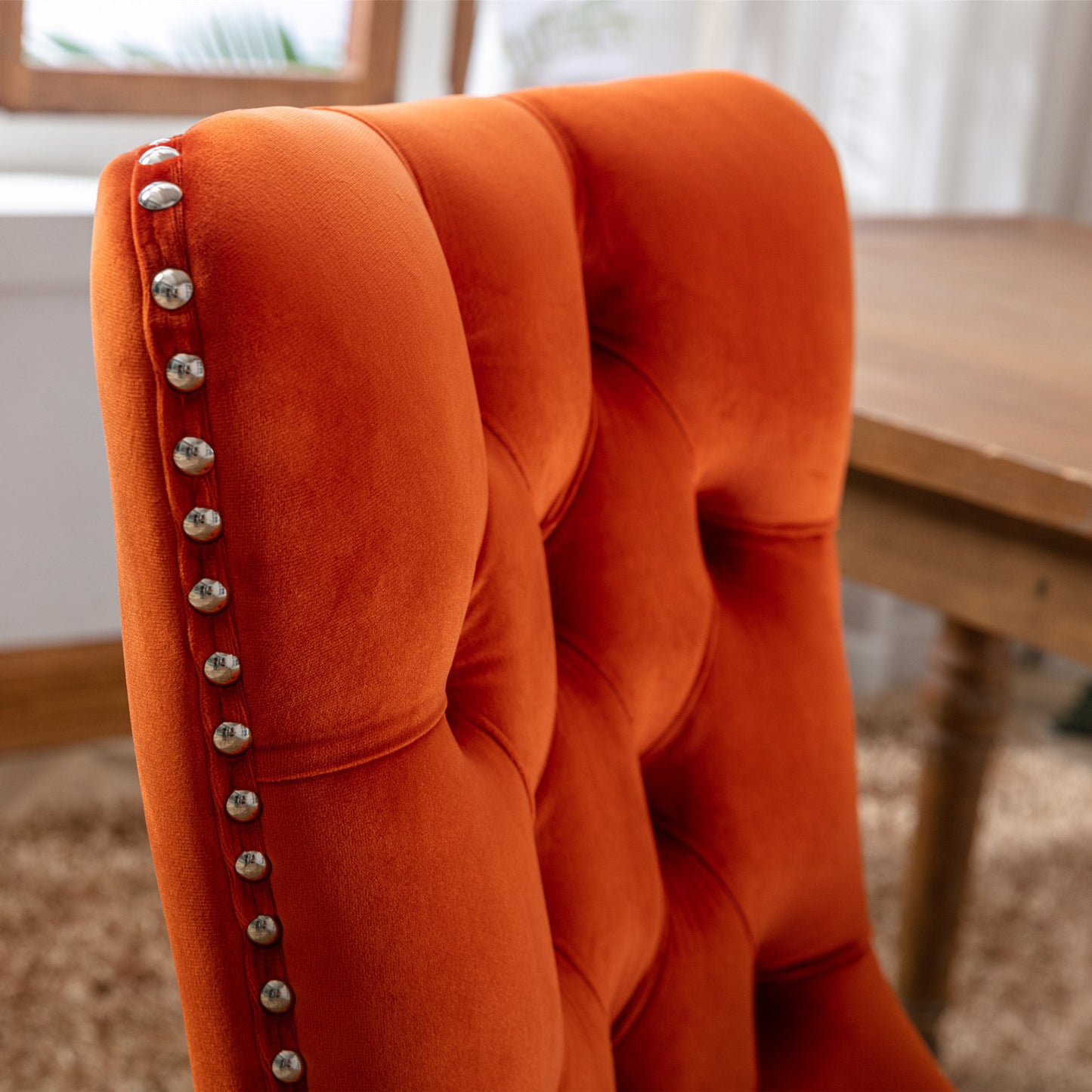 high-end tufted upholstered dining chairs, 2-pcs set orange