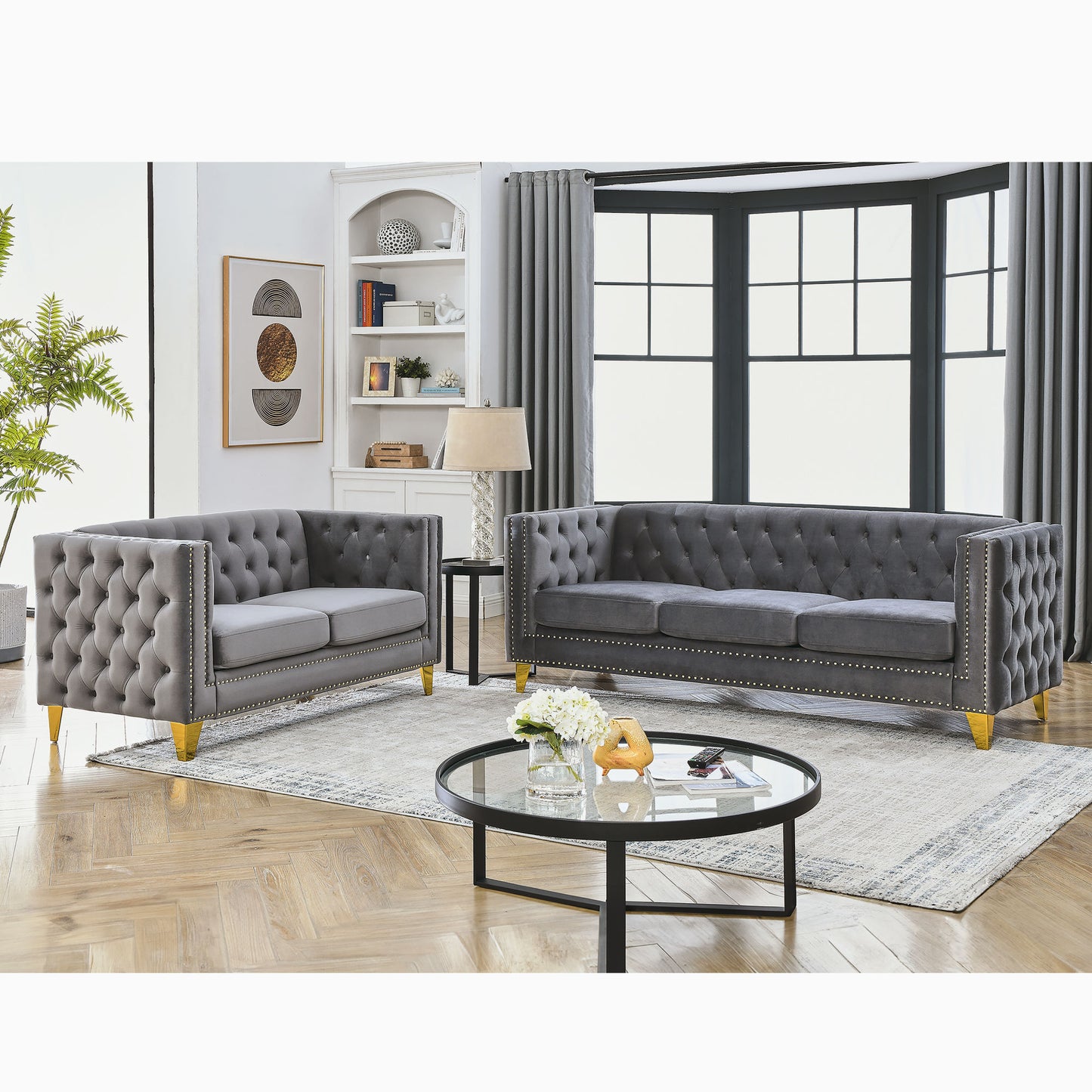 3-seater + 2-seater combination sofa, grey velvet