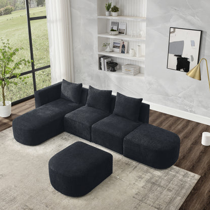 Barney L Shape Sectional Sofa with 2 Ottomans, Black