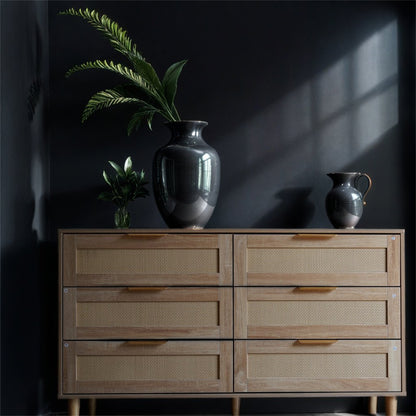 Modern 6 Drawer Rattan Dresser