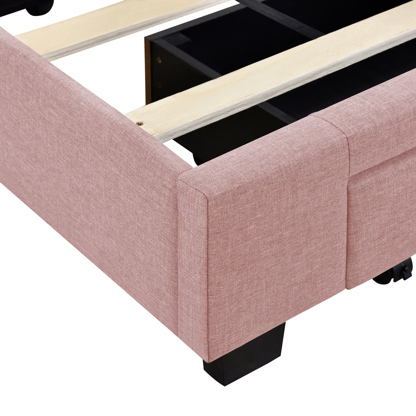 amber storage bed linen upholstered platform bed with 3 drawers (pink)