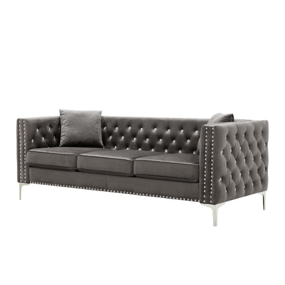 Modern Velvet Sofa Tufted Set with 2 Pillows Included