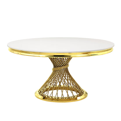 ACME Fallon Dining Table, Faux Marble Top & Mirrored Gold Finish