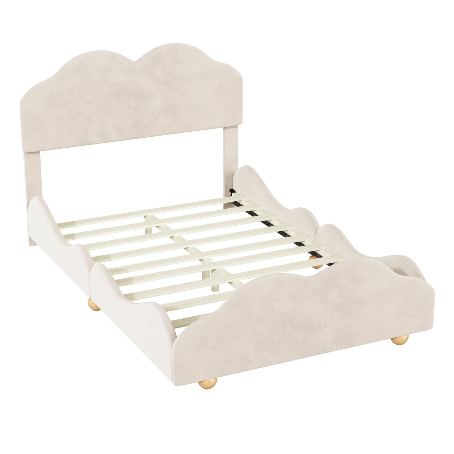 upholstered bed with cloud shaped bed board, beige