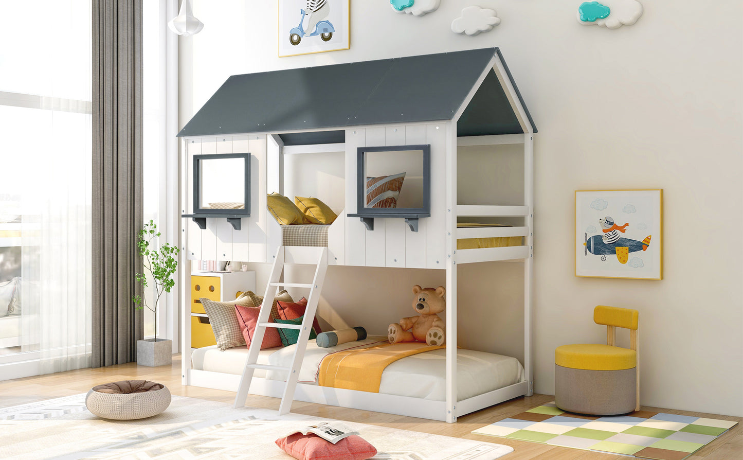 twin over twin bunk bed with roof