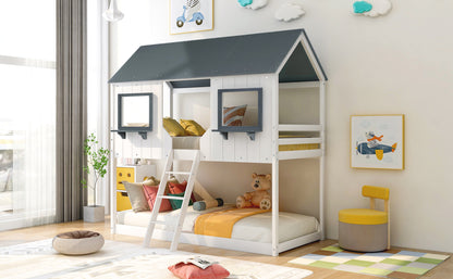 Twin Over Twin Bunk Bed with Roof