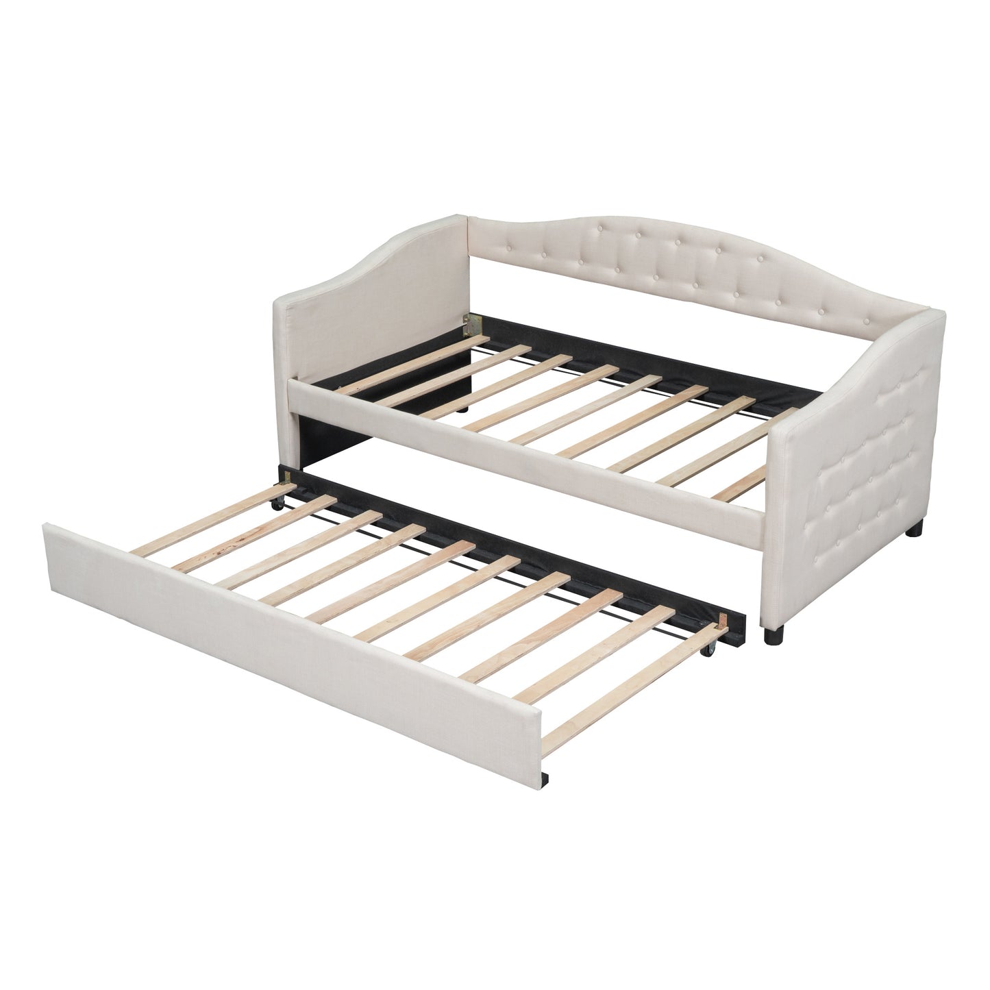vogue upholstered bed with trundle, beige