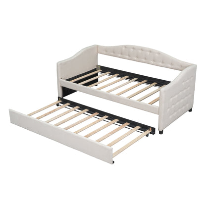 Vogue Upholstered Bed with Trundle, Beige