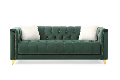 Russell Tufted Upholstery 2 Pc Set Finished in Velvet Green