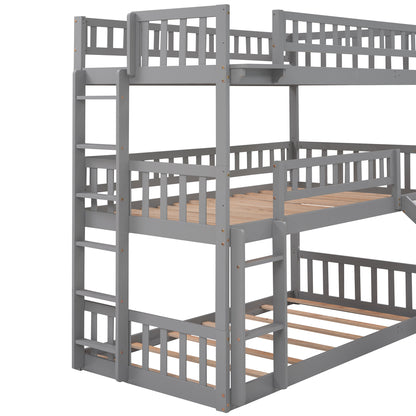 Twin-Over-Twin-Over-Twin Triple Bed with Built-in Ladder and Slide