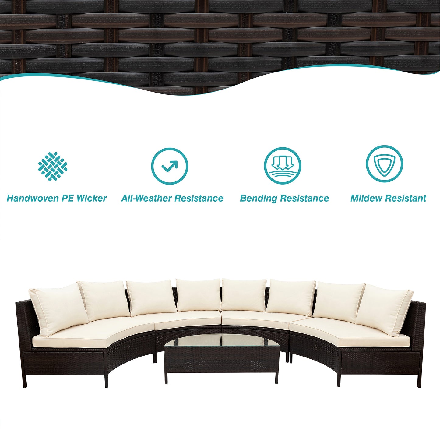 5 pieces all-weather brown pe rattan wicker sofa set