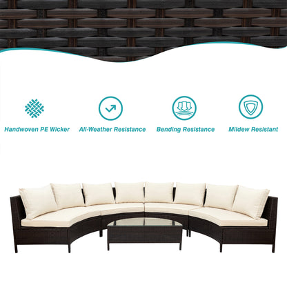 5 Pieces All-Weather Brown PE Rattan Wicker Sofa Set