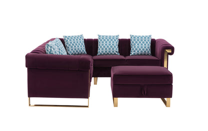 Maddie Velvet 5-Seater Sectional Sofa with Storage Ottoman