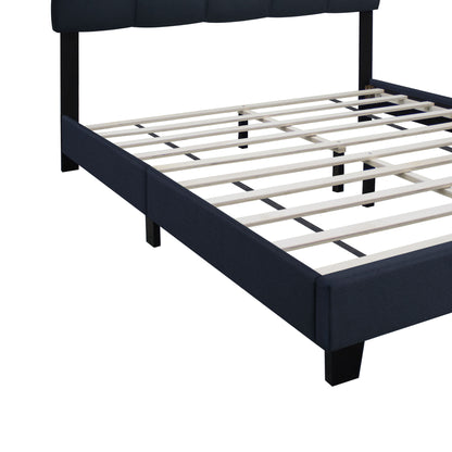 Elegant Upholstered Bed Frame with Gold Accents On Headboard