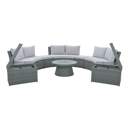 10-Piece Outdoor Sectional Half Round Patio Rattan Sofa Set, Light Gray