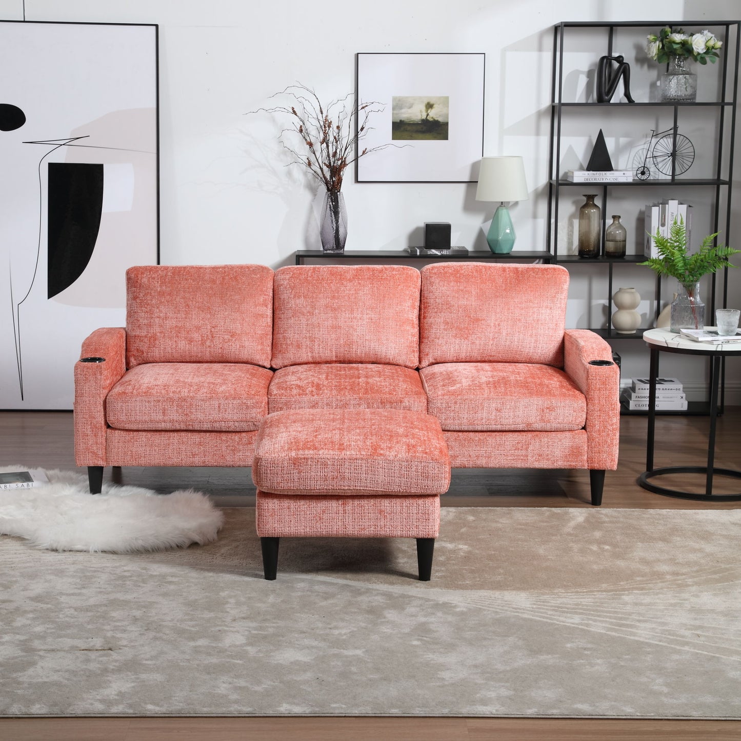 zara storage/ cupholder sectional sofa, pink