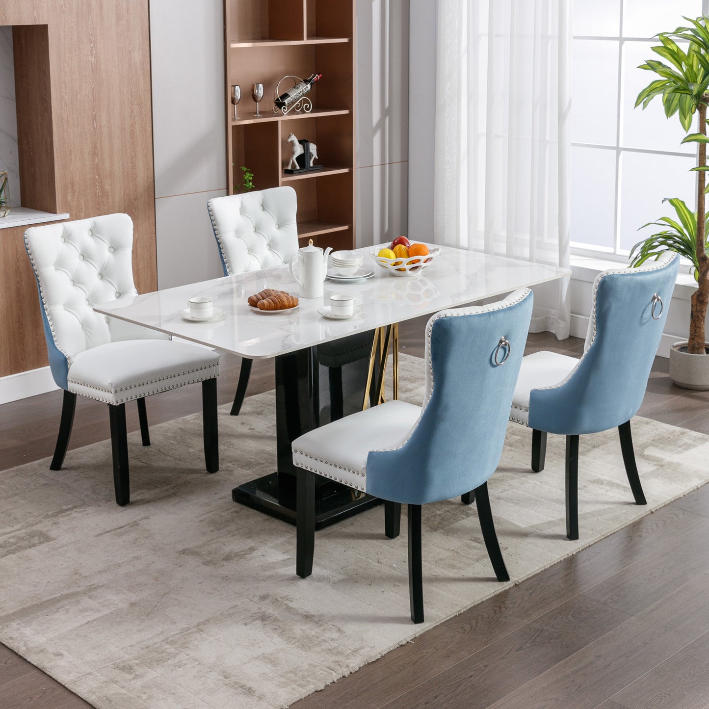 nikki collection modern high-end tufted dining chairs 2-pcs set, white+light blue
