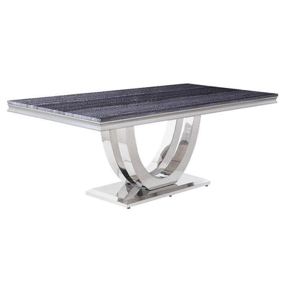 ACME Cambrie Dining Table in Faux Marble & Mirrored Silver Finish