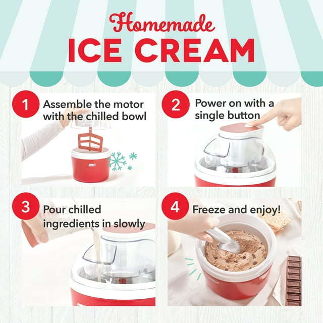 everyday ice cream maker with mixing bowl & ice pop molds + recipe book, 1 quart, 5.1 lbs